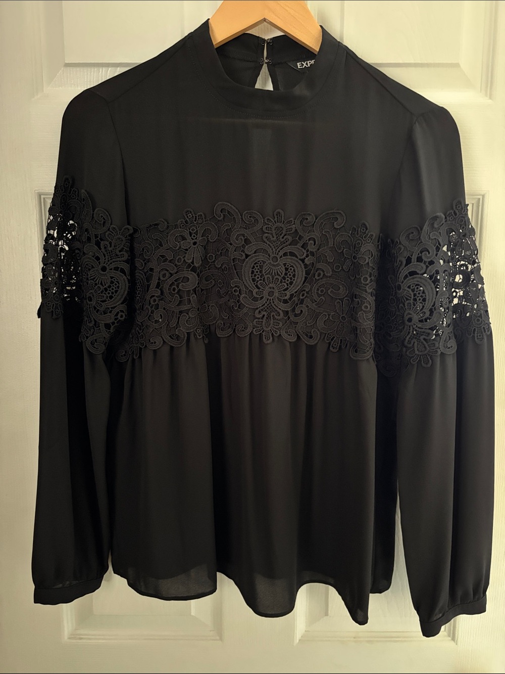 Express Black Lace Blouse with Mock Neck